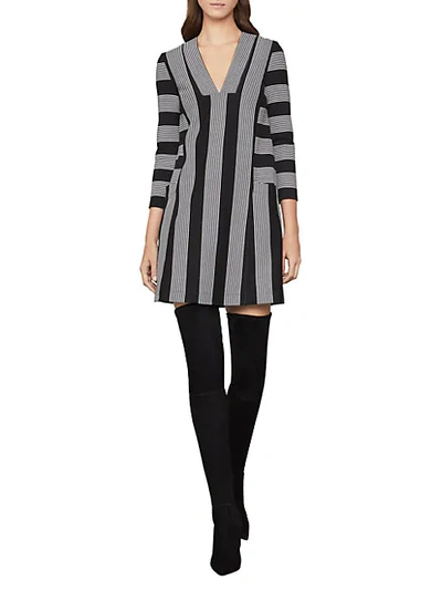 Shop Bcbgmaxazria Striped Tunic Dress In Black Combo