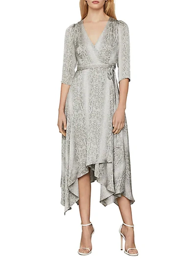Shop Bcbgmaxazria Python-print Asymmetrical Wrap Dress In Grey Frost