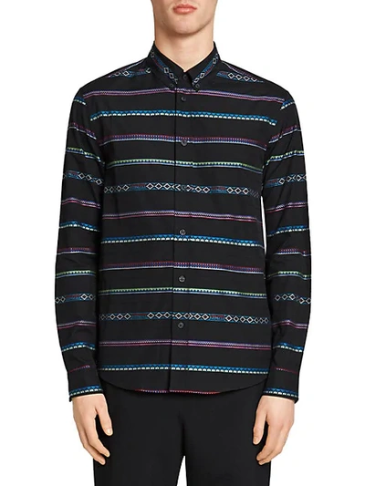 Shop Kenzo Casual-fit Stripe Cotton Shirt In Black