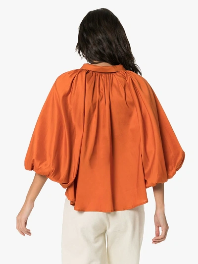 Shop Totême Kerala Collared Pouf Sleeve Blouse In Orange