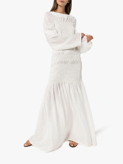 Shop Totême Coripe Boat Neck Linen Maxi Dress In White