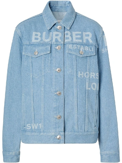 Shop Burberry Horseferry Print Bleached Denim Jacket In Blue
