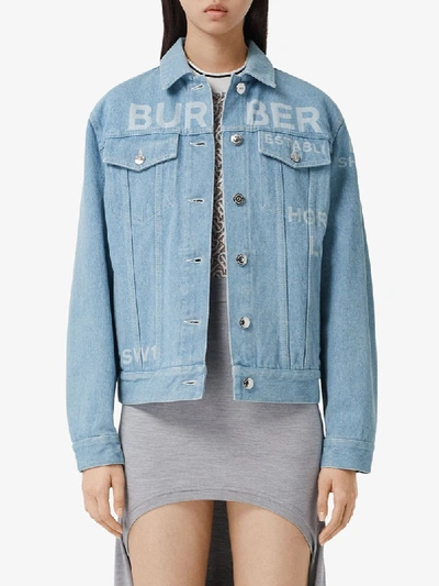 Shop Burberry Horseferry Print Bleached Denim Jacket In Blue