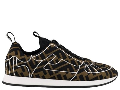 Fendi Ffreedom Logo Embroidered Sneaker In Brown