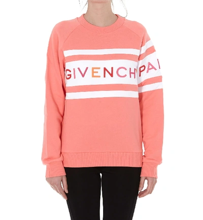 Shop Givenchy Logo Striped Sweatshirt In Pink