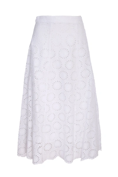 Shop Michael Kors Sangallo Lace Cotton Midi Skirt In Bianco