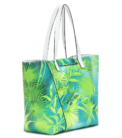 Shop Versace Virtus Printed Leather Tote In Green