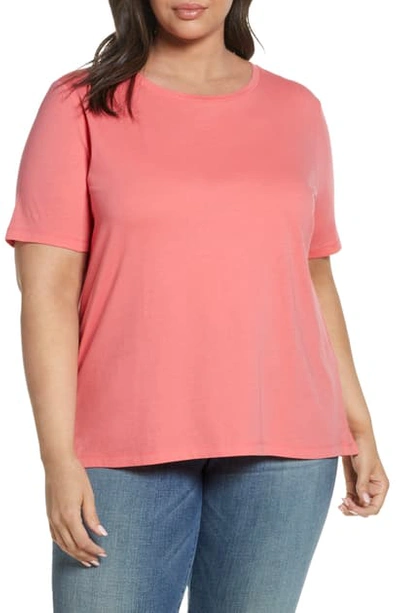 Shop Eileen Fisher Organic Cotton T-shirt In Pink Grapefruit