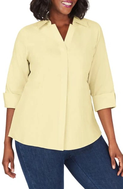 Shop Foxcroft 'taylor' Three-quarter Sleeve Non-iron Cotton Shirt In Sunbeam
