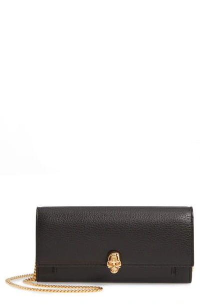 Shop Alexander Mcqueen Skull Leather Wallet On A Chain In Black