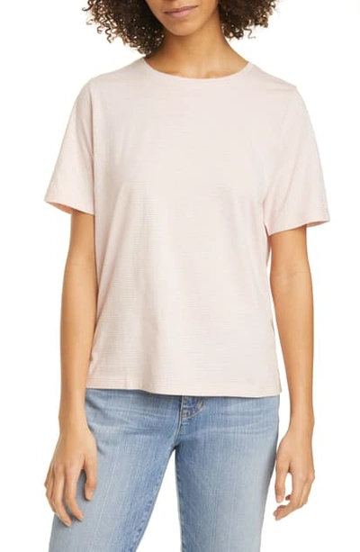Shop Eileen Fisher Stripe Organic Cotton Crewneck T-shirt In Powder