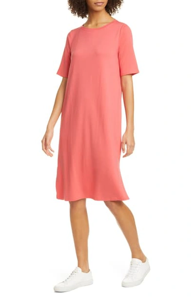 Shop Eileen Fisher Crewneck Jersey T-shirt Dress In Pink Grapefruit