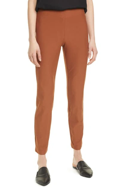 Shop Eileen Fisher Stretch Crepe Slim Ankle Pants In Cinnamon