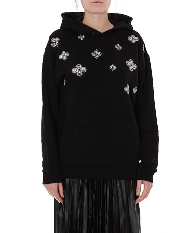 Shop Givenchy Floral Crystal Embroidered Hoodie In Black