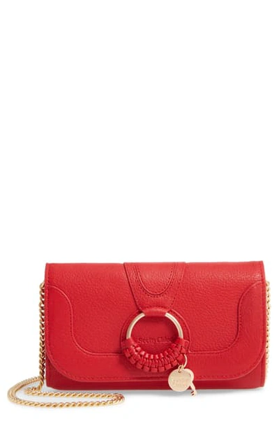 Shop See By Chloé Hana Large Leather Wallet On A Chain In Radiant Red