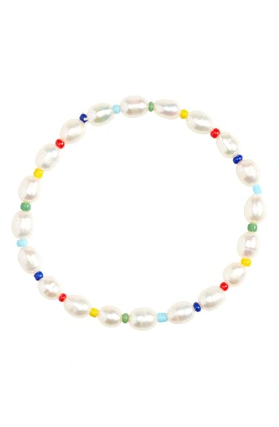 Shop Argento Vivo Rainbow Cultured Pearl Stretch Bracelet In Gold