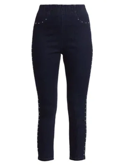 Shop Joan Vass Women's Studded Skinny Jeans In Blue