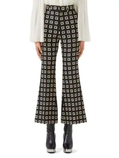 Shop Gucci G Lettering On Faille Print Pants In Black Green