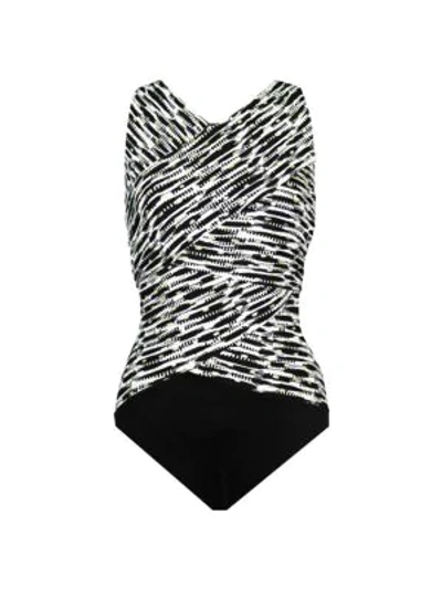 Shop Miraclesuit Pyrite Brio Layered Print One-piece Swimsuit In Black White