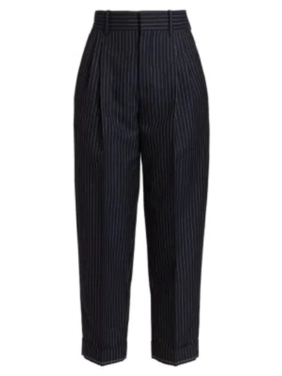 Shop Chloé Wool Pinstripe Cropped Trousers In Ink Navy