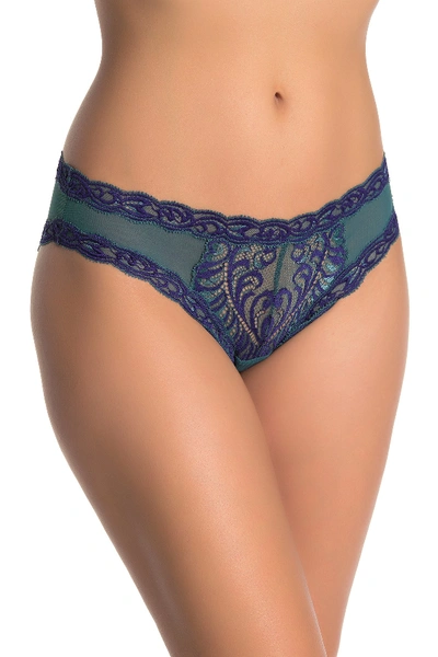 Shop Natori Feathers Lace Hipster Briefs In Green/ink