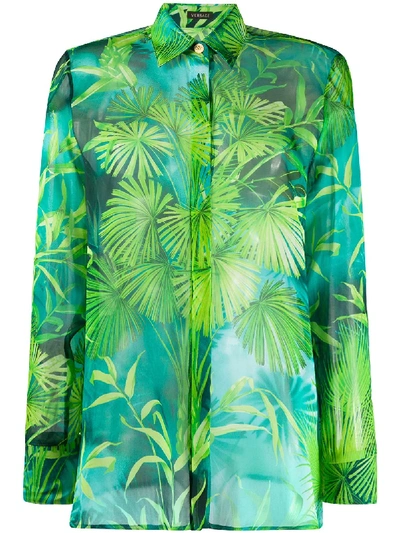 Shop Versace Jungle Print Silk Shirt In Green