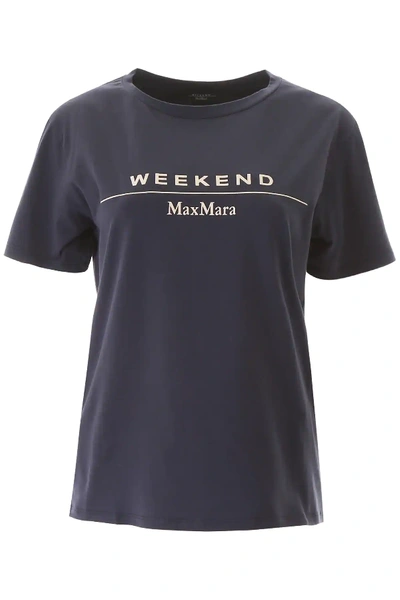 Shop Weekend Max Mara Kabuki T-shirt With Logo Print In Blue