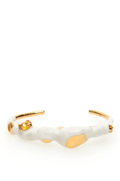 Shop Marni Metal And Enamel Cuff Bracelet In White,gold