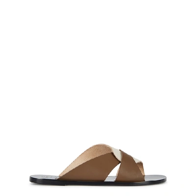 Shop Atp Atelier Allai Two-tone Leather Sliders In Khaki