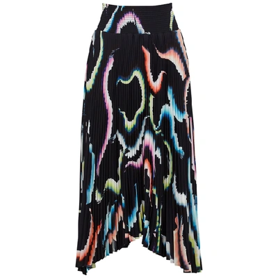 Shop A.l.c Sonali Printed Pleated Satin Midi Skirt In Navy
