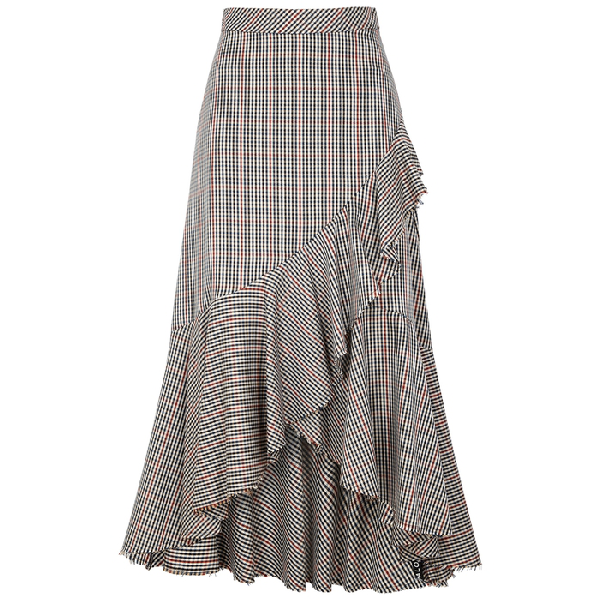 Palones Nancy Checked Ruffle-trimmed Midi Skirt In Multicoloured | ModeSens