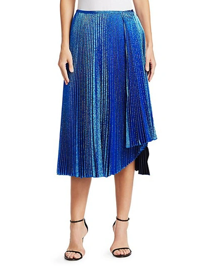 Shop Cedric Charlier Metallic Lurex Pleated Midi Skirt In Blue