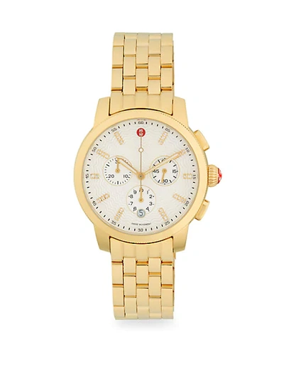 Shop Michele Uptown Goldtone Diamond & Stainless Steel Chronograph Watch