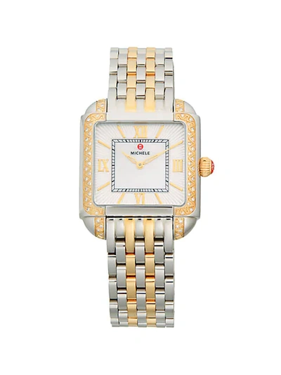 Shop Michele Two-tone Stainless Steel & Diamond Bracelet Watch