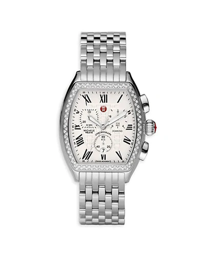 Shop Michele Relev&eacute; Diamond Bezel Stainless Steel Chronograph Watch