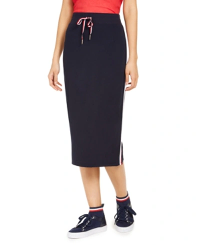 Shop Tommy Hilfiger Side-stripe Midi Skirt In Sky Captain