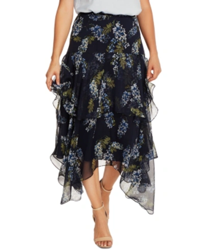 Shop Vince Camuto Asymmetrical Tiered Skirt In Night Navy
