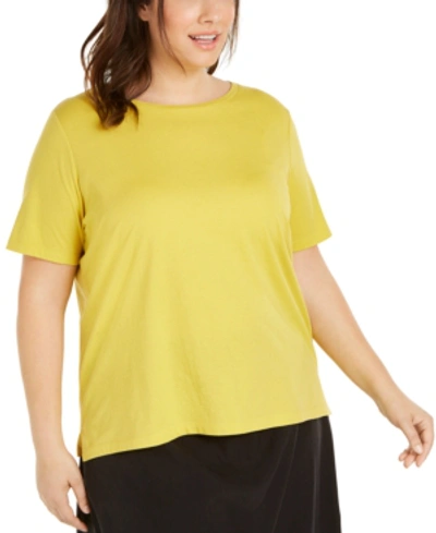 Shop Eileen Fisher Plus Size Cotton T-shirt In Yarrow