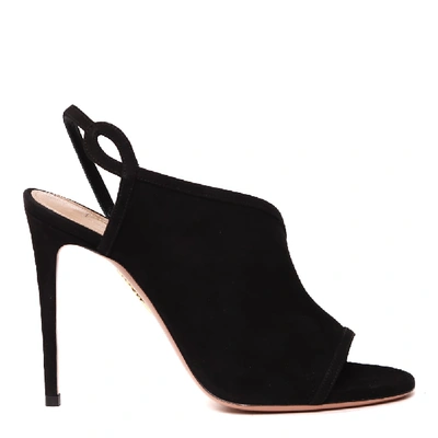 Shop Aquazzura Black Suede Asymmetric Sandals