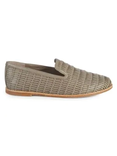 Shop Vince Jonah Woven Leather Loafers In Light Wood Smoke