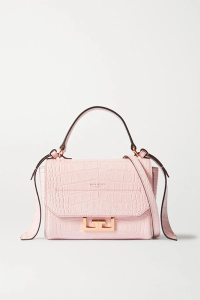 Shop Givenchy Eden Mini Croc-effect Leather Shoulder Bag In Pink