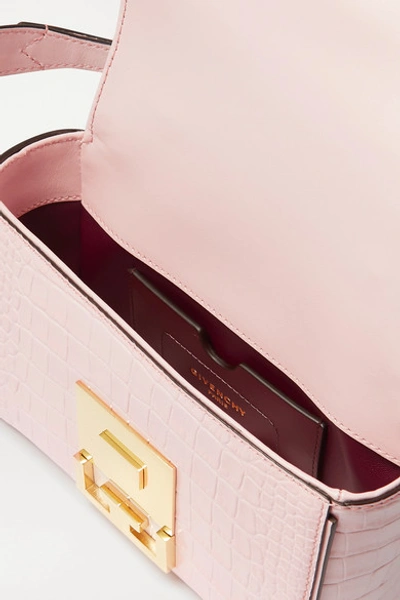 Shop Givenchy Eden Mini Croc-effect Leather Shoulder Bag In Pink