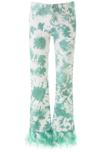 Shop Alanui Tie-die Jeans With Feathers In Green,white