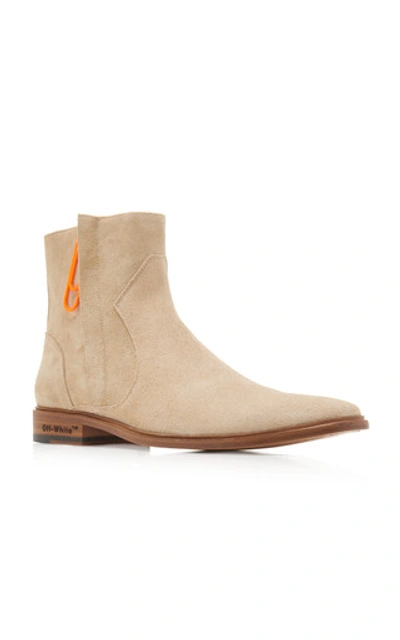 Shop Off-white Zip-detailed Suede Ankle Boots In Neutral