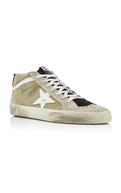 Shop Golden Goose Mid Star Distressed Suede And Rubber Sneakers In Green