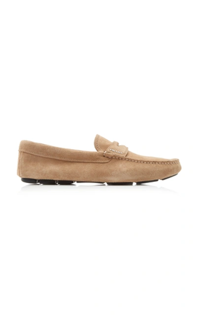 Shop Prada Suede Penny Loafers In Neutral