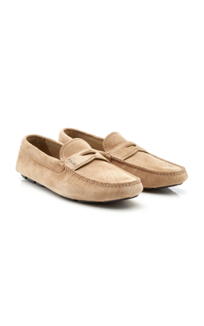 Shop Prada Suede Penny Loafers In Neutral