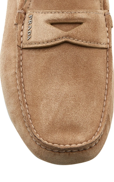 Shop Prada Suede Penny Loafers In Neutral