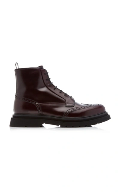 Shop Prada Cordovan Leather Ankle Boots In Burgundy