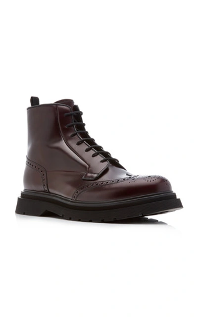 Shop Prada Cordovan Leather Ankle Boots In Burgundy